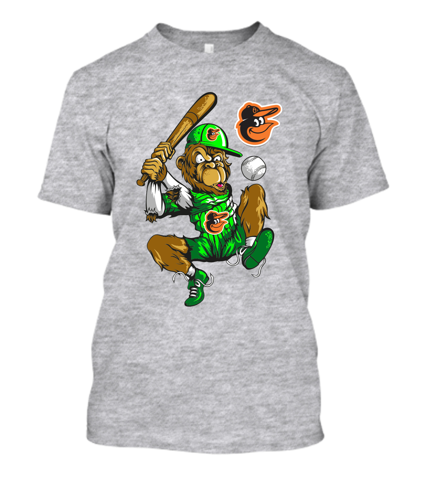 Baltimore Orioles Home Run Monkey With Baseball Bat And Cap Featuring Team T-Shirt