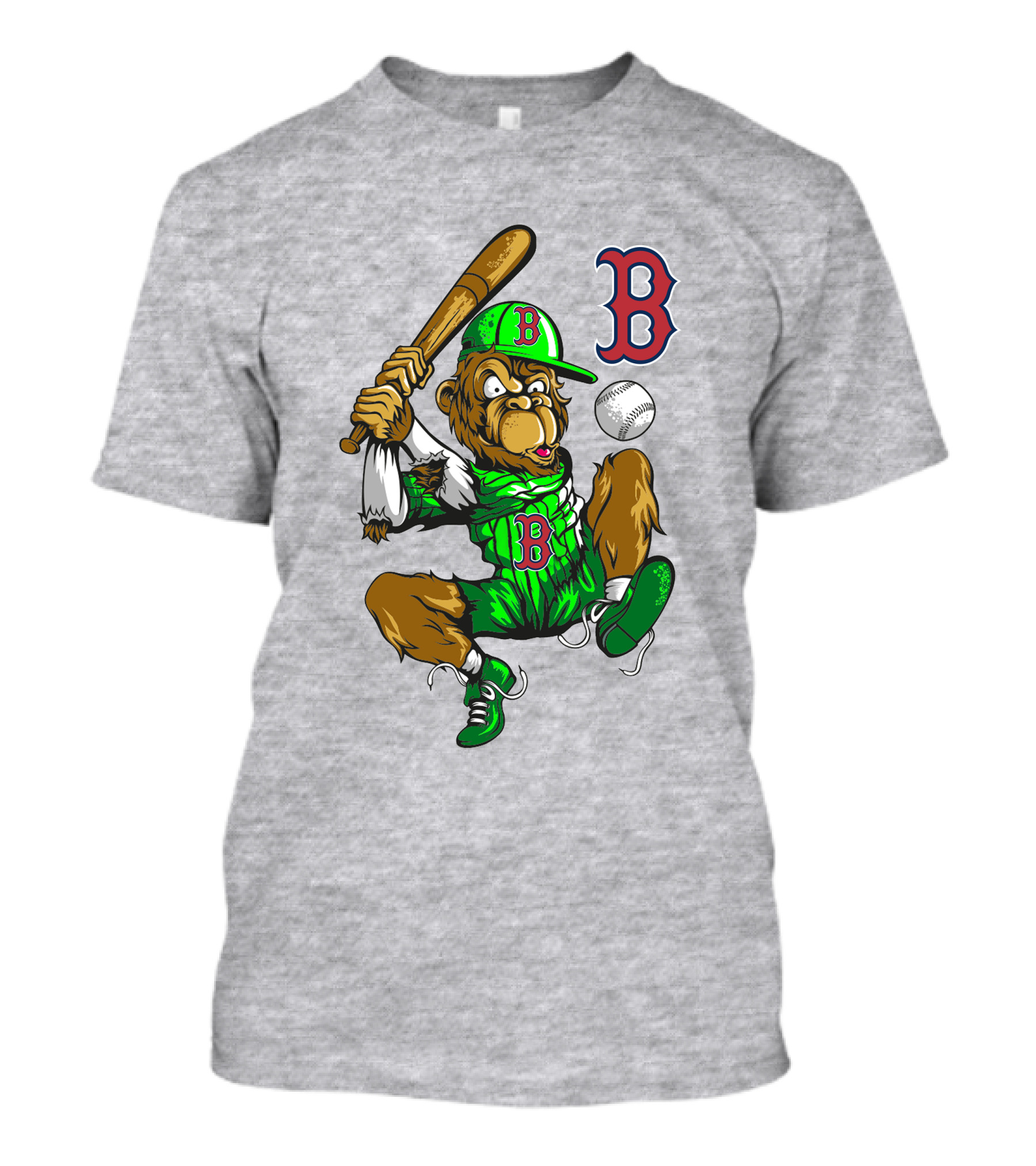 Boston Red Sox B Logo Cartoon Baseball Player With Bat And Uniform T-Shirt