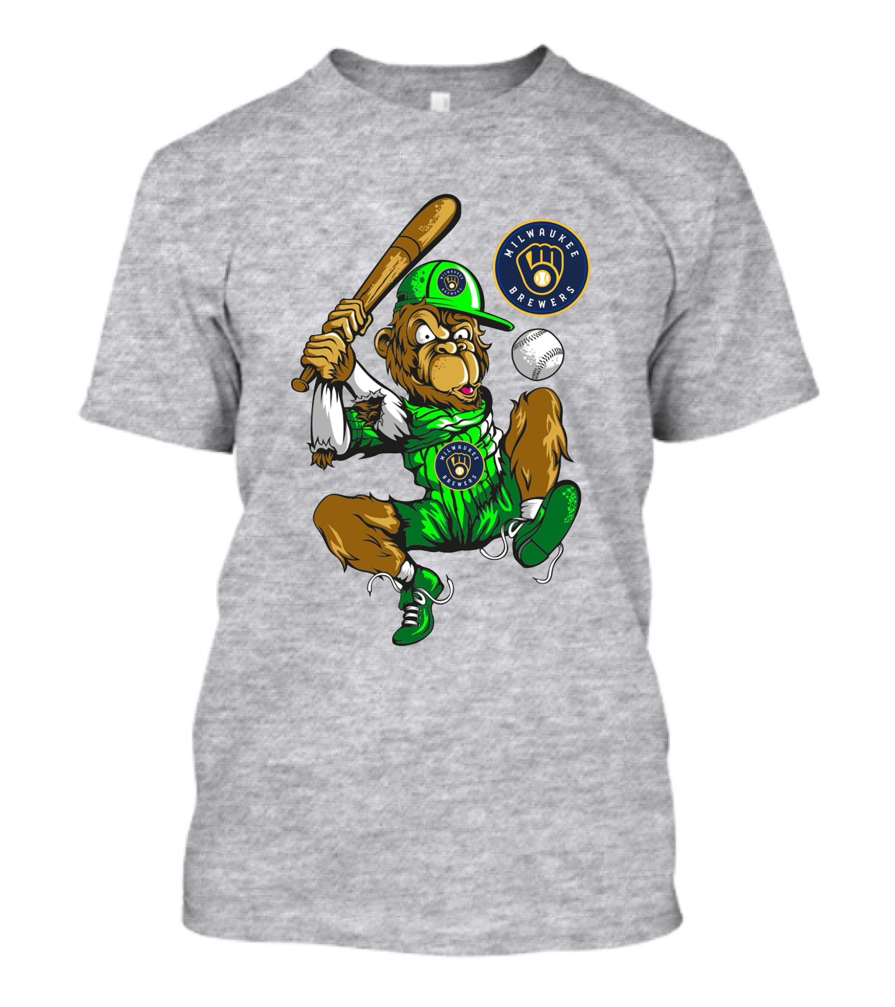Milwaukee Brewers Baseball Mascot Swinging Bat In Green Uniform T-Shirt
