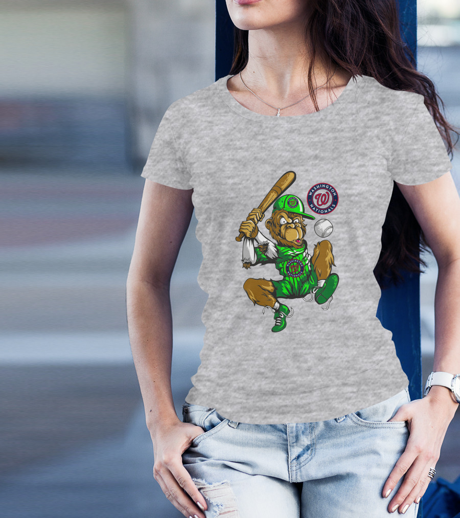 Washington Nationals Home Run Baseball Logo Monkey In Green Uniform T-Shirt