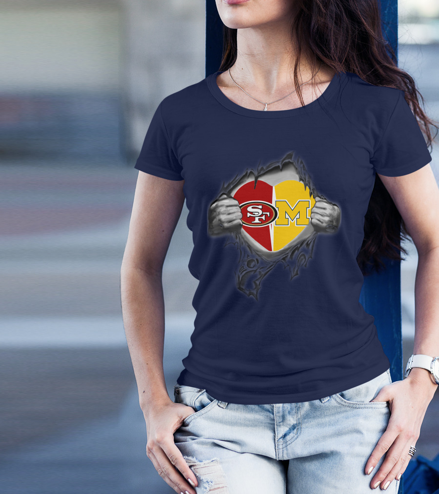 San Francisco 49ers Michigan Wolverines Heart Loyalty Fusion T-Shirt