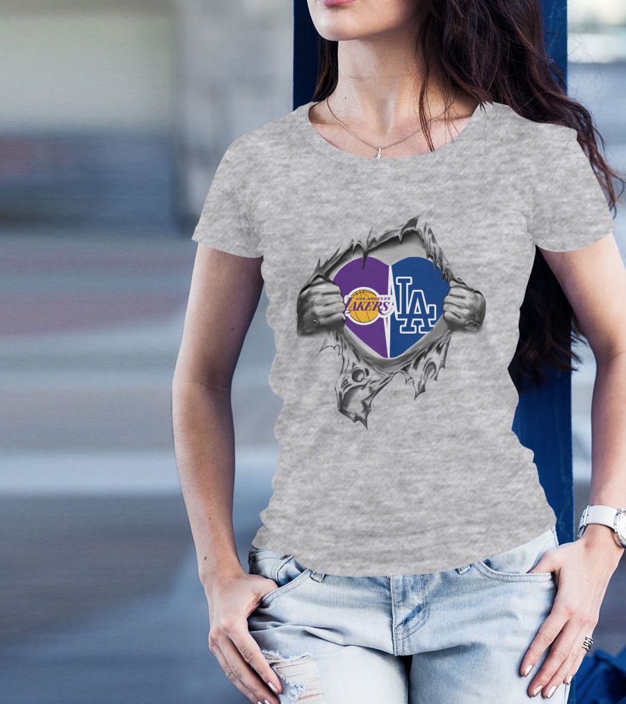 Los Angeles Lakers Dodgers Heart Symbol T-Shirt