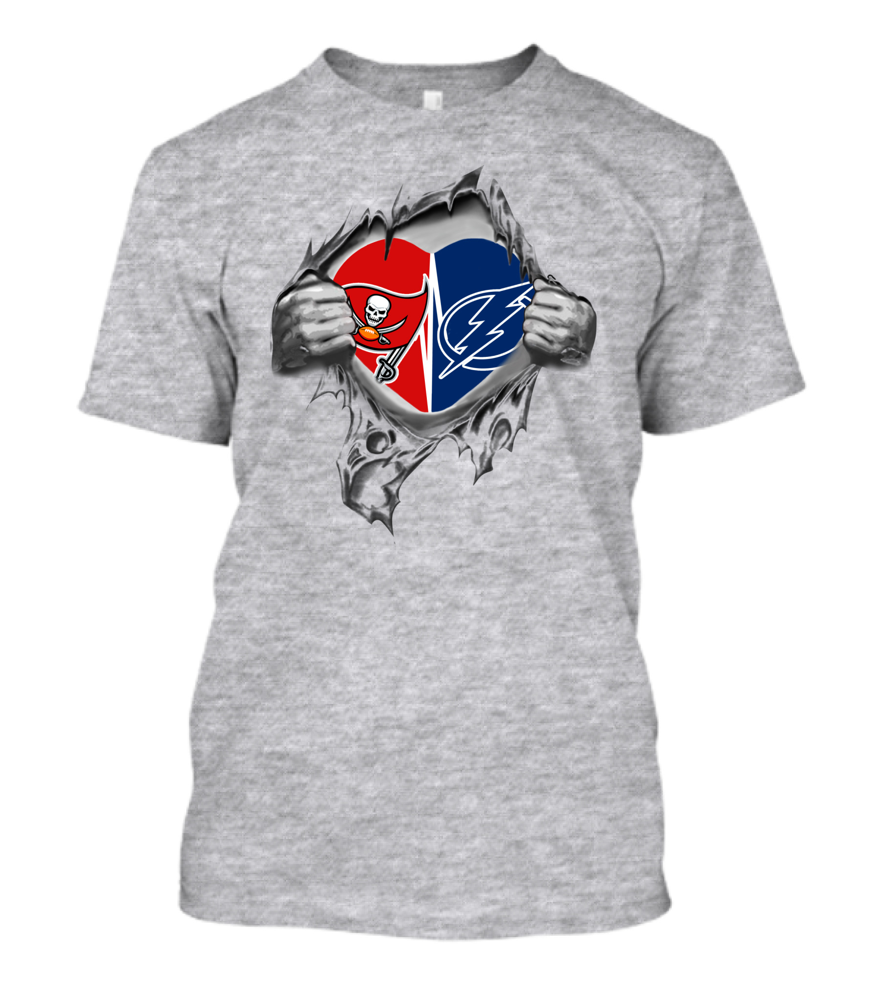 Tampa Bay Buccaneers Lightning Heart Logos Hidden In Chest T-Shirt