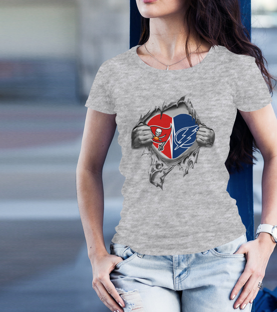 Tampa Bay Buccaneers Lightning Heart Torn Open T-Shirt