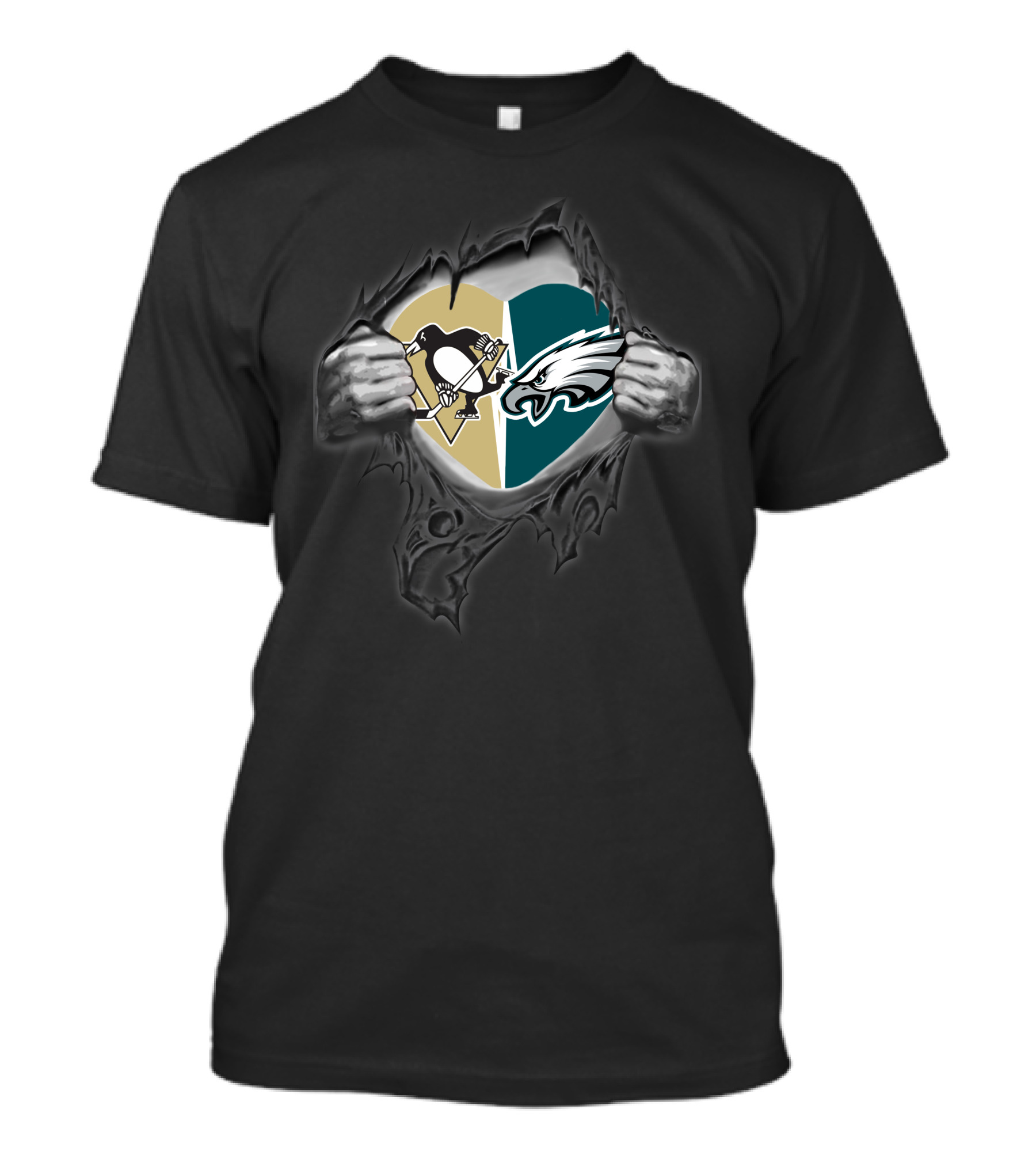 Philadelphia Eagles Pittsburgh Penguins Heart Combination T-Shirt