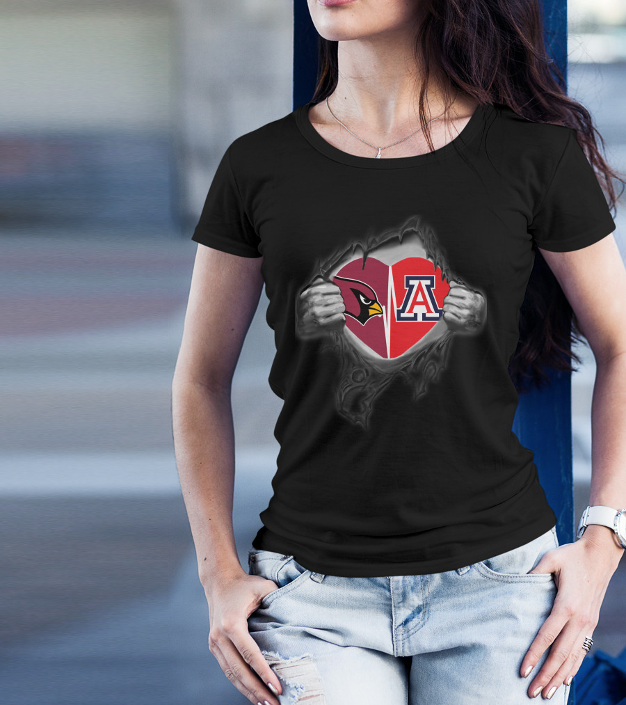 Arizona Cardinals Arizona Wildcats Heart Logo Inside Torn Chest T-Shirt