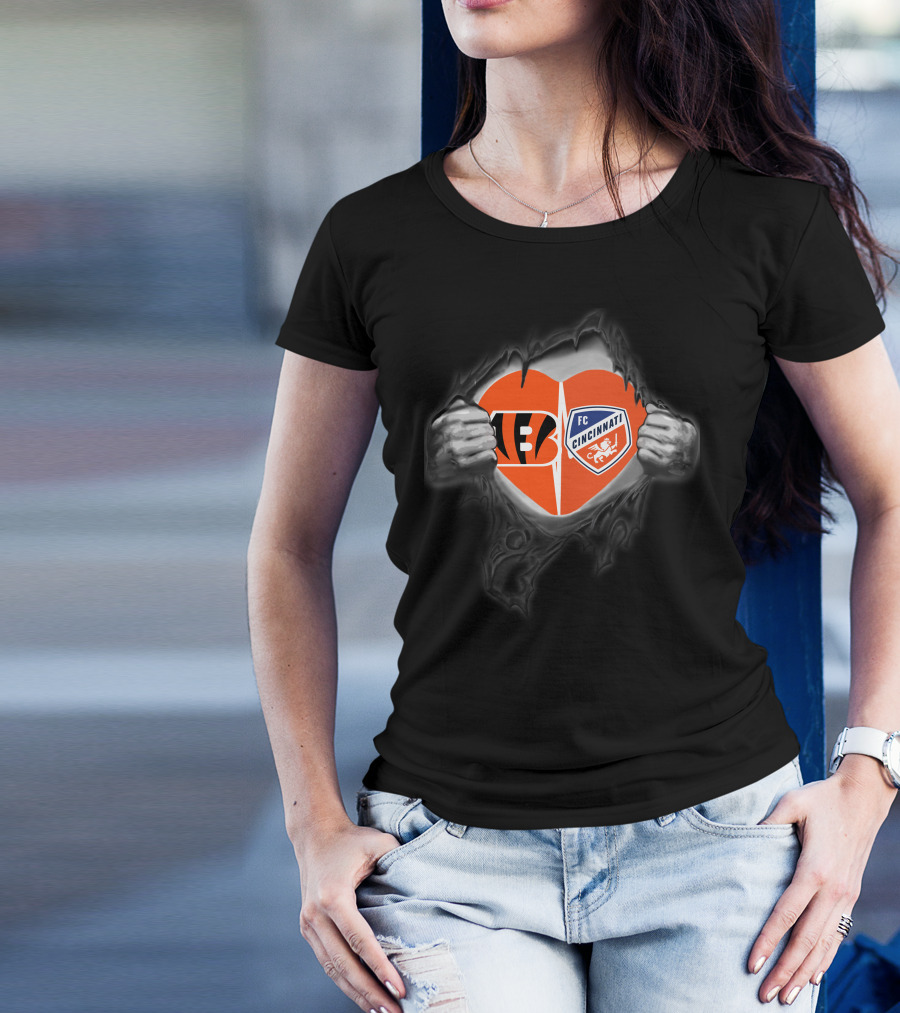Bengals Fc Cincinnati Heart Logo Peel T-Shirt
