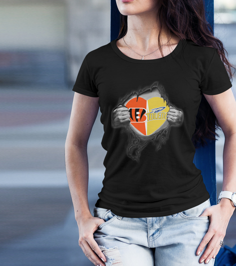 Cincinnati Bengals Toledo Rockets Heart Logo Fusion T-Shirt