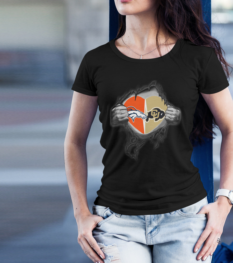 Broncos Colorado Buffaloes Heart Logo Fusion T-Shirt