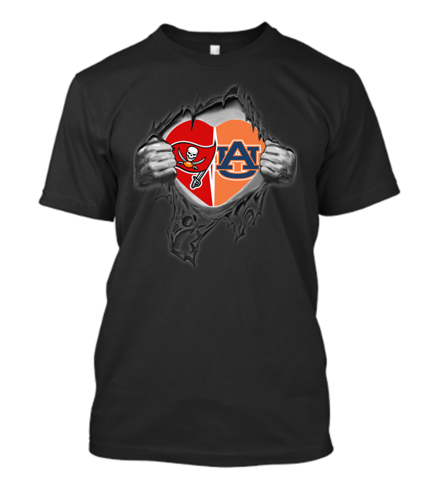 Tampa Bay Buccaneers Auburn Tigers Heart Emblem Peeling Back Layers T-Shirt