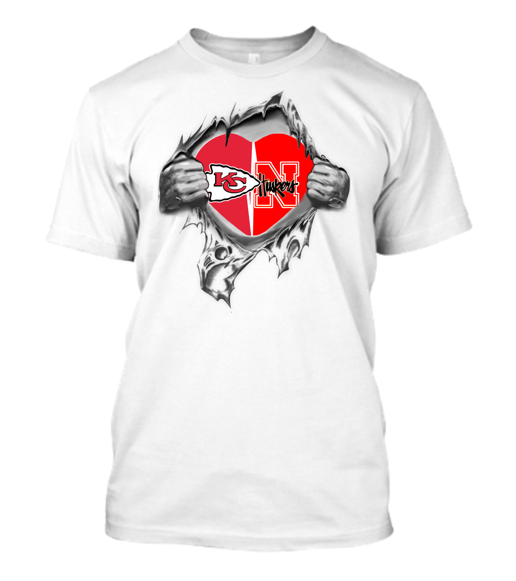 Kansas City Chiefs Nebraska Cornhuskers Heart Logo Fan Emblem T-Shirt