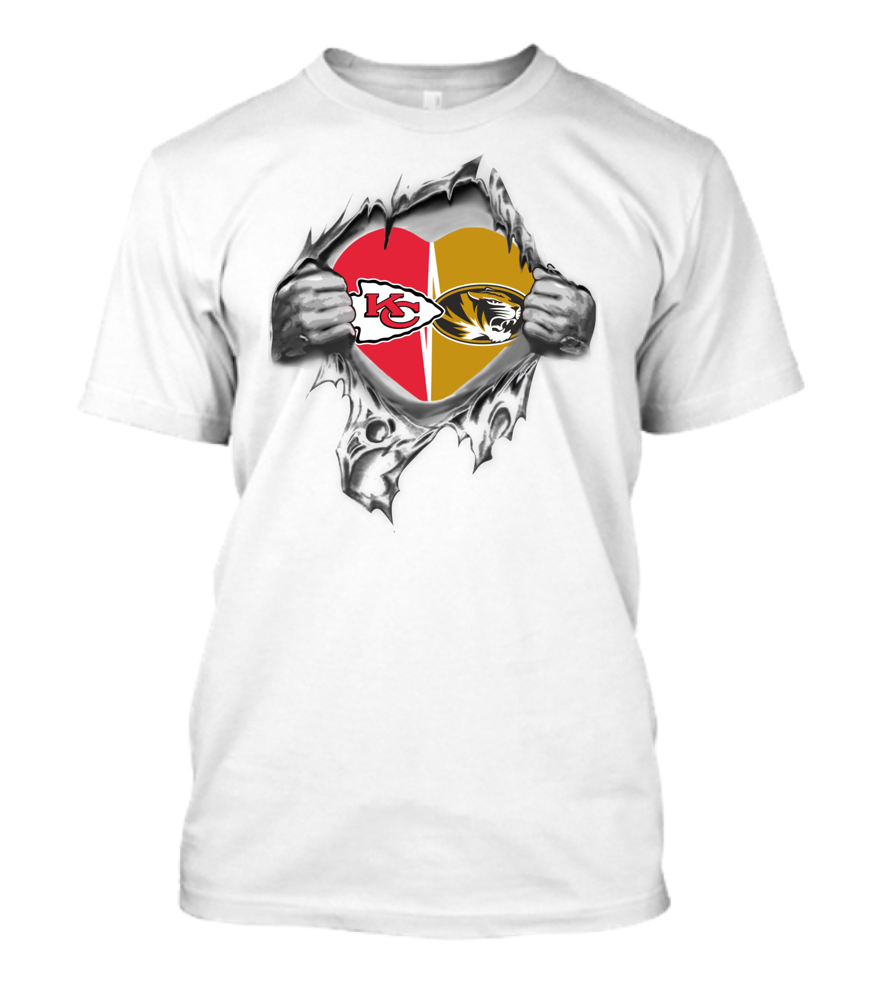 Kansas City Chiefs Missouri Tigers Heart Logo Chiefs Arrowhead Tigers Mascot T-Shirt