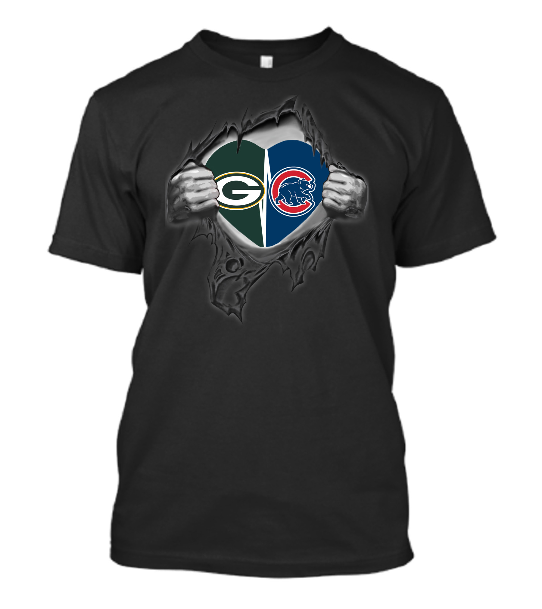 Packers Cubs Heart Logos Torn Reveal T-Shirt