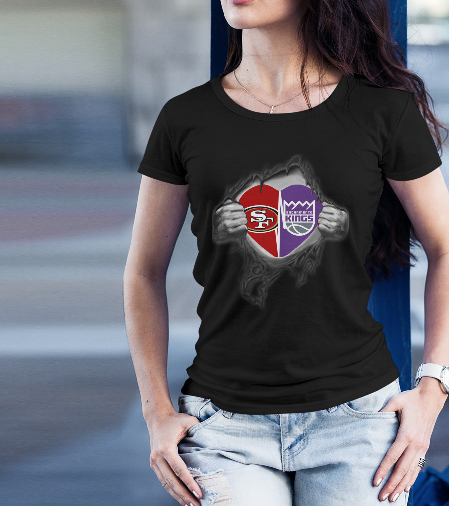 Sf 49ers Sacramento Kings Heart Logos Torn T-Shirt