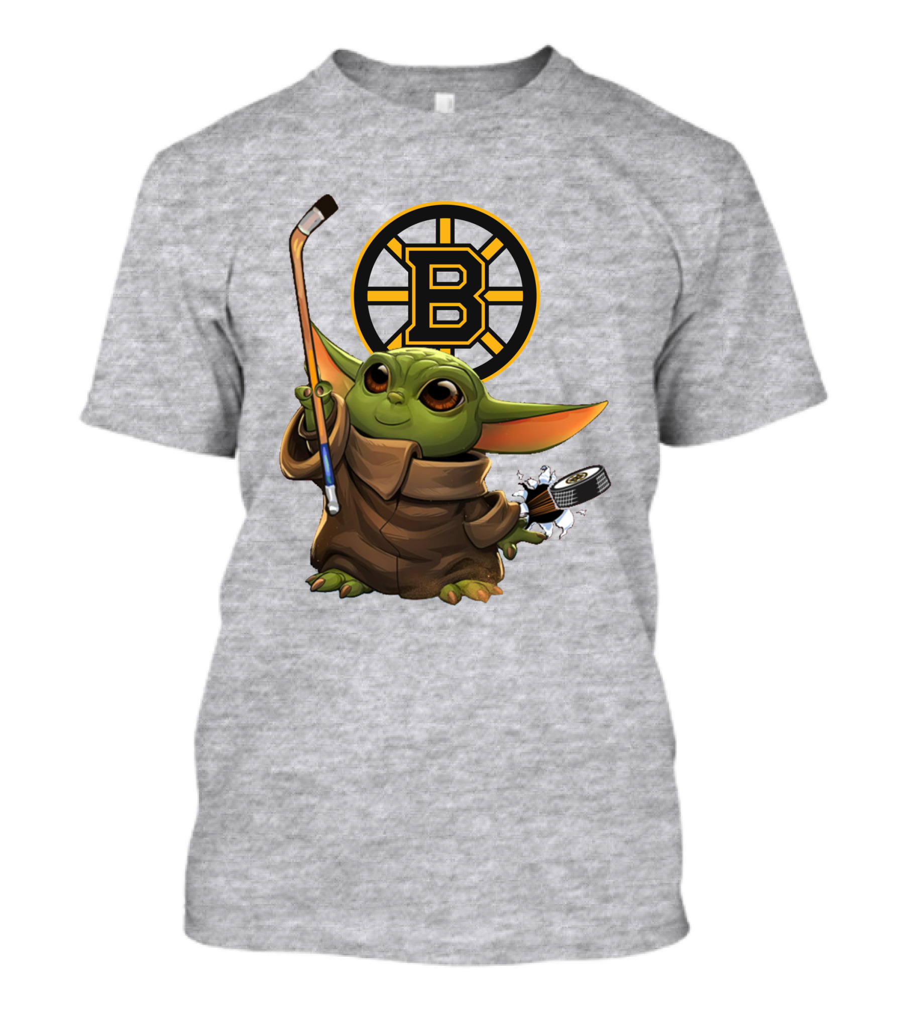 Boston Bruins Baby Yoda Hockey Stick Puck Character T-Shirt