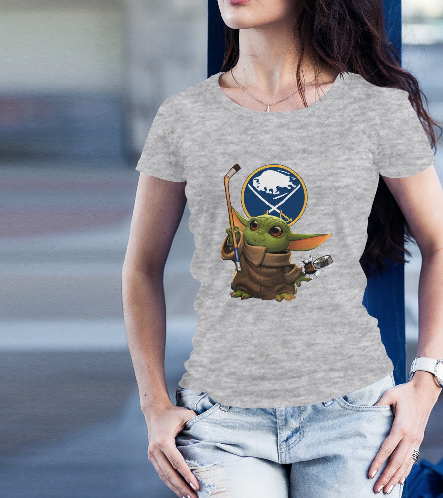 Buffalo Sabres Baby Yoda Hockey Stick And Puck T-Shirt