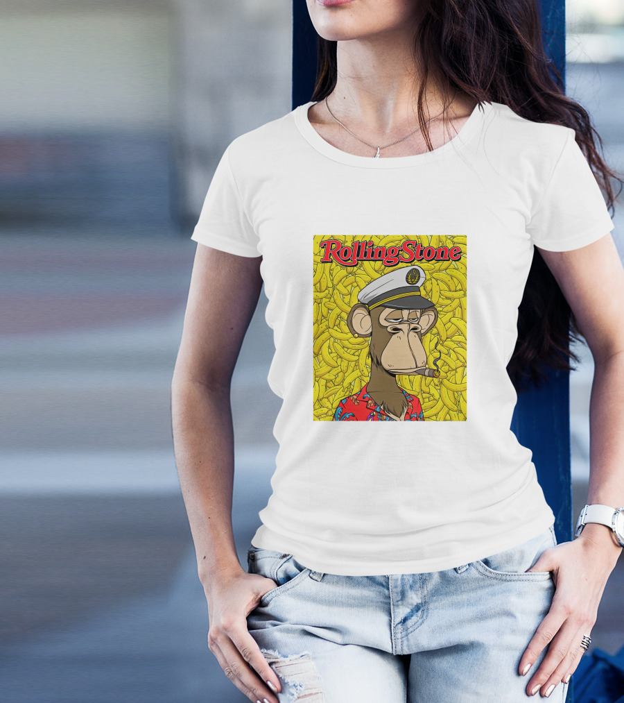 Rolling Stone Store Bored Ape Captain With Bananas Background T-Shirt
