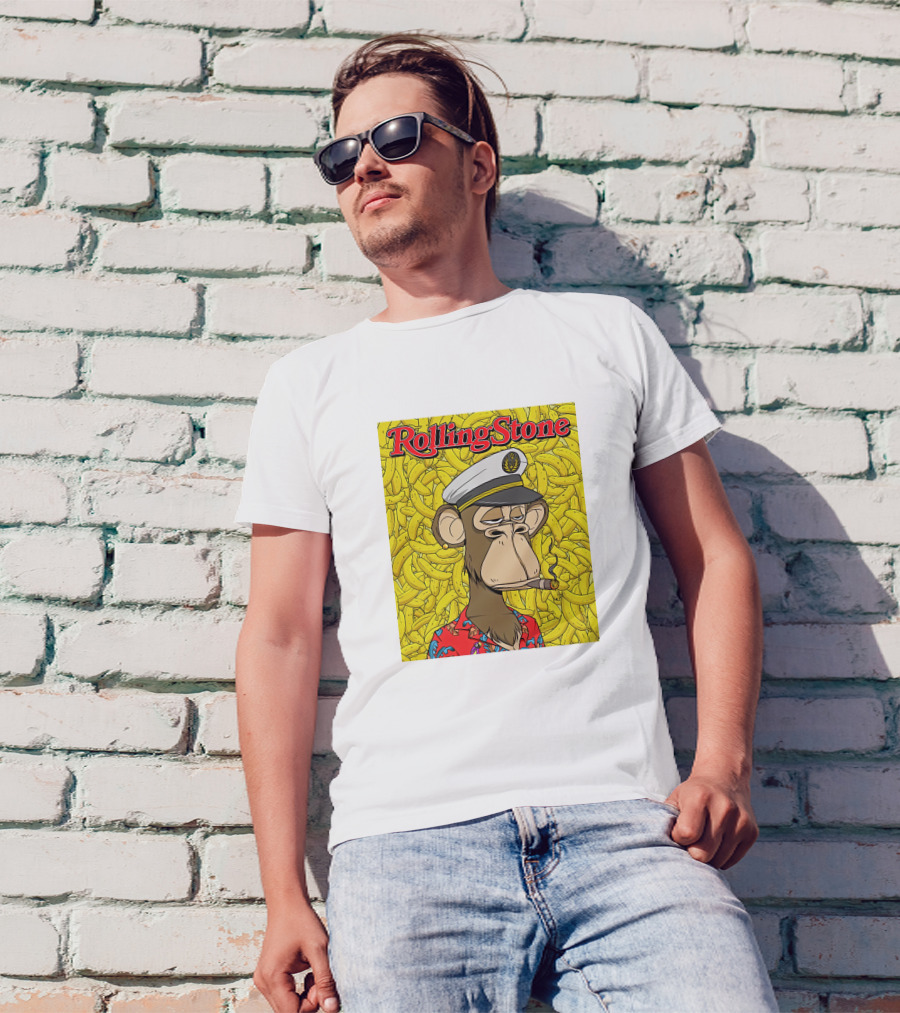 Rolling Stone Store Bored Ape Captain With Bananas Background T-Shirt
