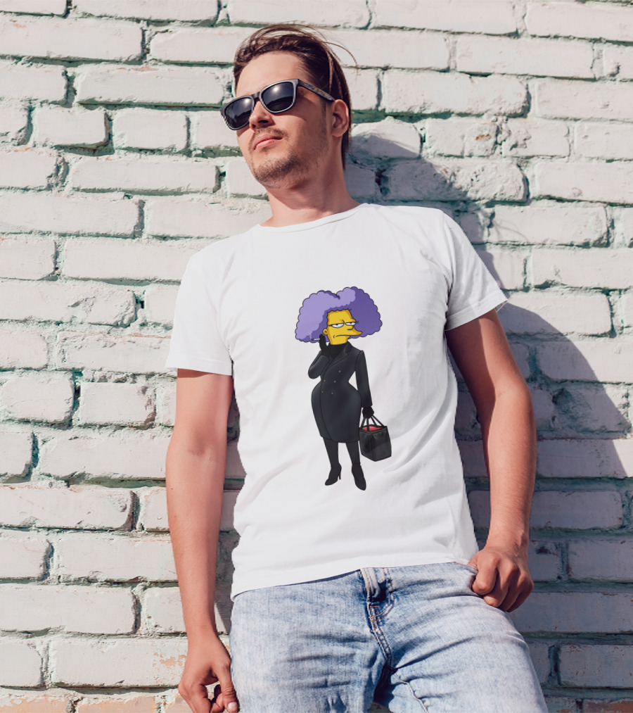 Selma Bouvier In 3D Double Breasted Coat Holding Bag T-Shirt