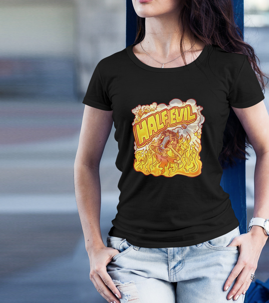 Half Evil 333 Flaming Fire Pit Creature T-Shirt