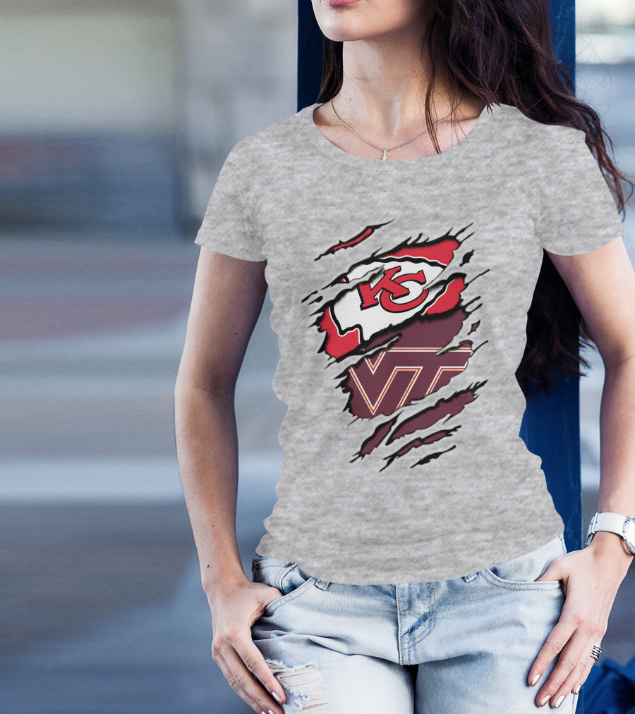Kansas City Chiefs Virginia Tech Hokies Torn Effect T-Shirt