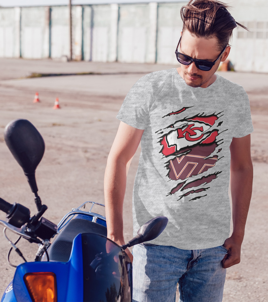 Kansas City Chiefs Virginia Tech Hokies Torn Effect T-Shirt
