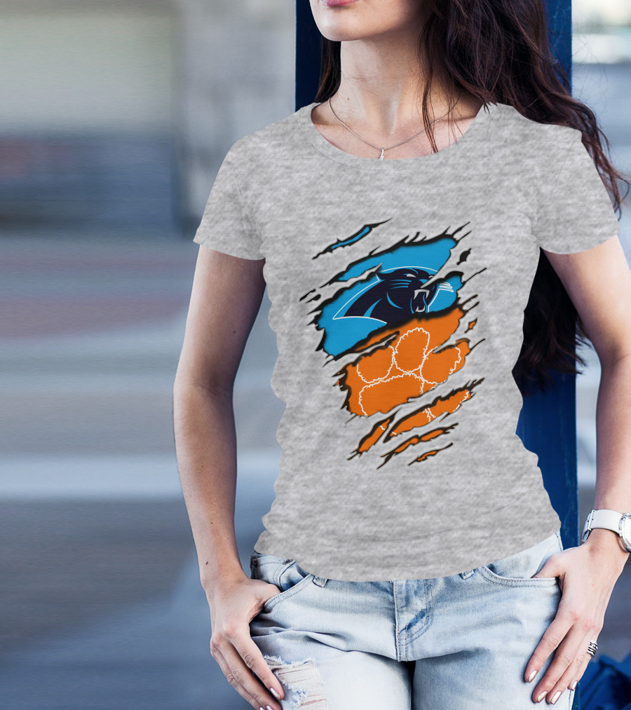 Carolina Panthers Clemson Tigers Paw Scratch T-Shirt