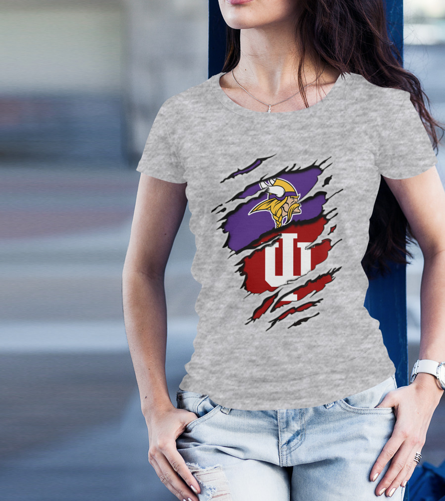 Vikings Indiana Hoosiers Torn Logo Mashup T-Shirt