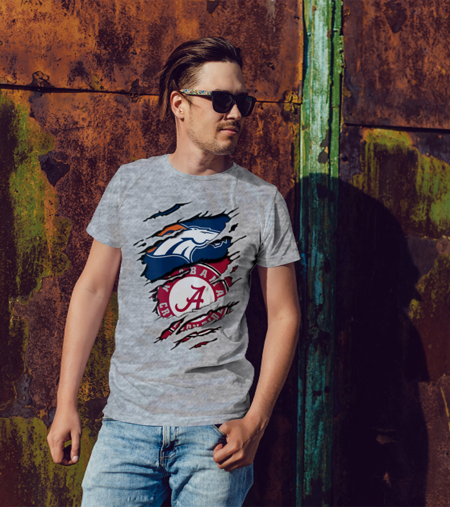 Alabama Crimson Tide Denver Broncos Logo Fusion T-Shirt