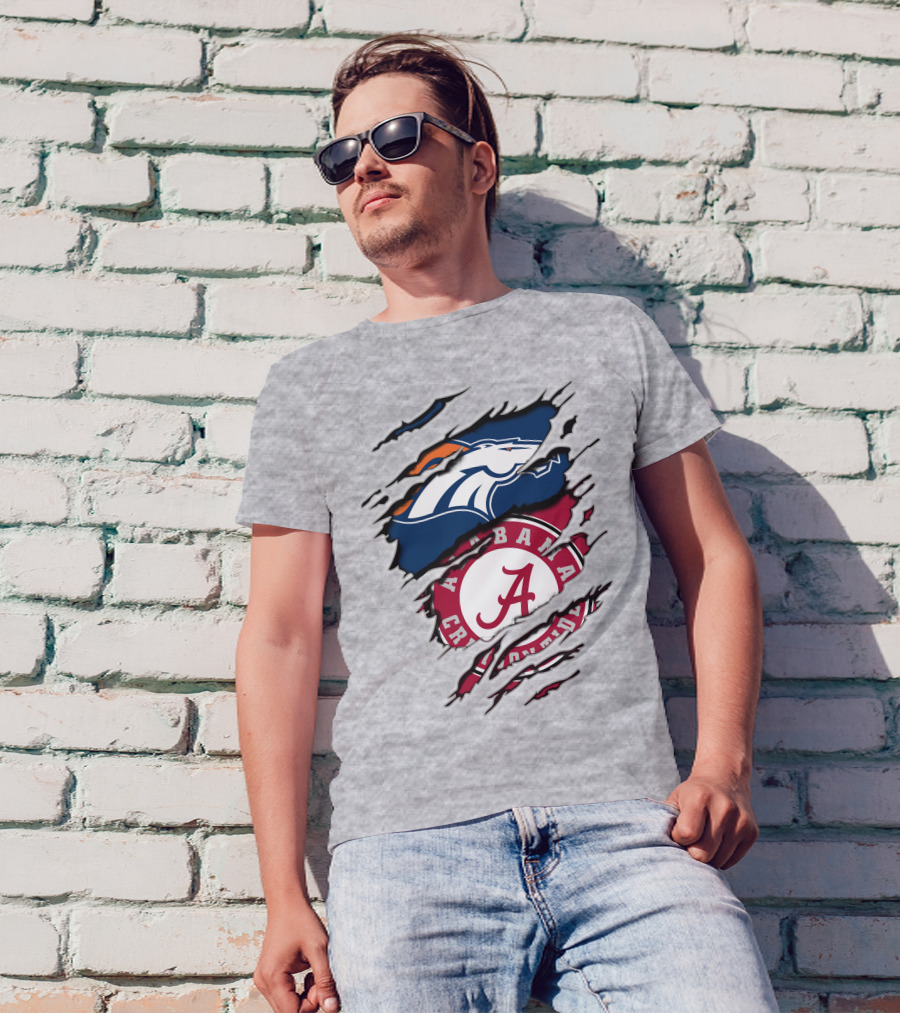 Alabama Crimson Tide Denver Broncos Logo Fusion T-Shirt