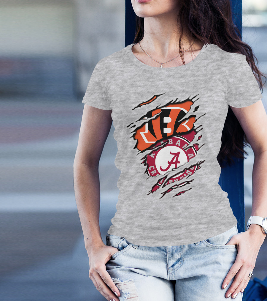 Alabama Crimson Tide Cincinnati Bengals Ripped Logo Combo T-Shirt