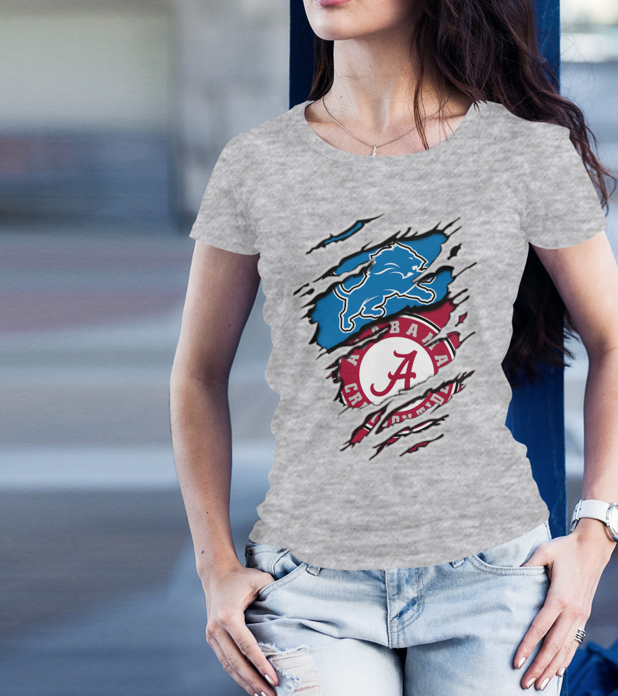 Alabama Crimson Tide And Detroit Lions Fan Crossover T-Shirt