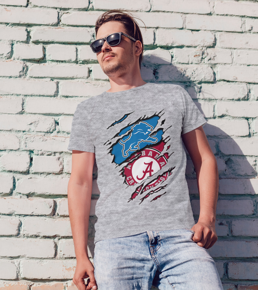 Alabama Crimson Tide And Detroit Lions Fan Crossover T-Shirt