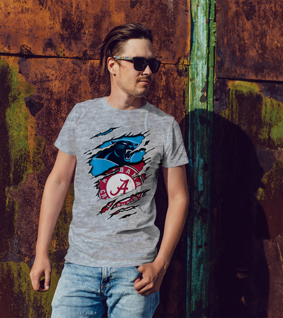 Alabama Crimson Tide And Carolina Panthers Logo Blend T-Shirt