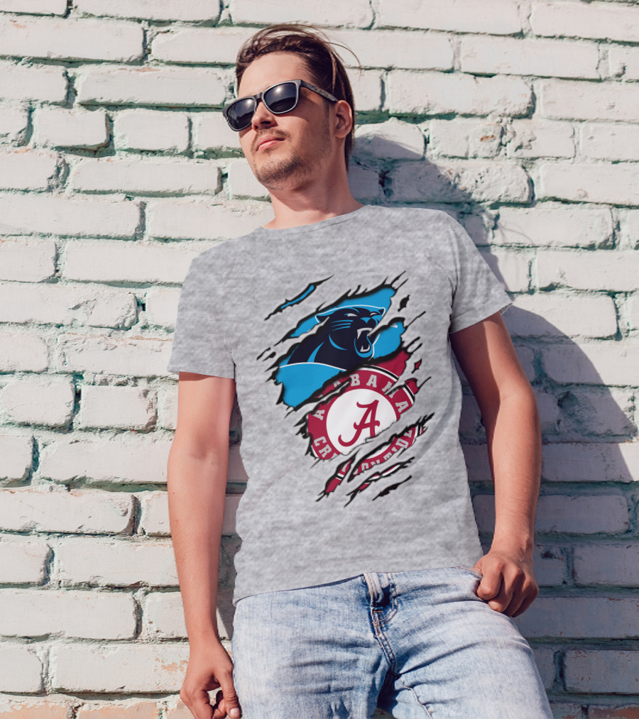 Alabama Crimson Tide And Carolina Panthers Logo Blend T-Shirt