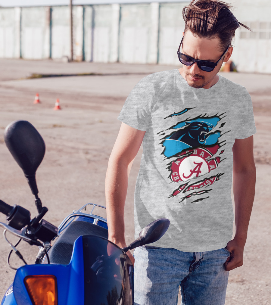 Alabama Crimson Tide And Carolina Panthers Logo Blend T-Shirt