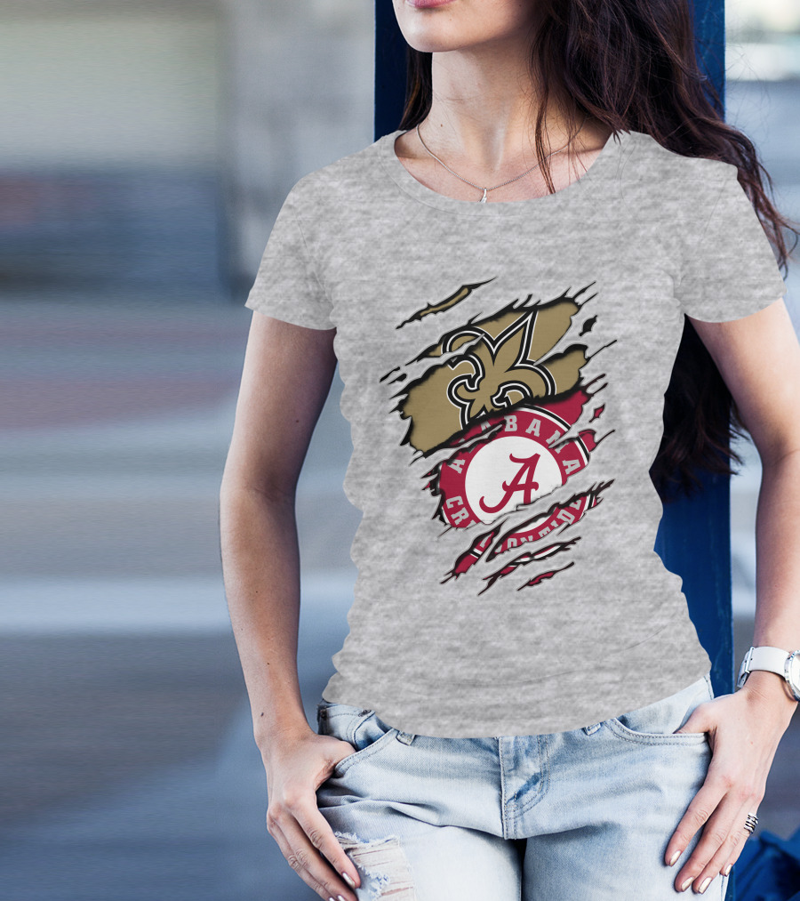 Alabama Crimson Tide New Orleans Saints Logo Mashup T-Shirt