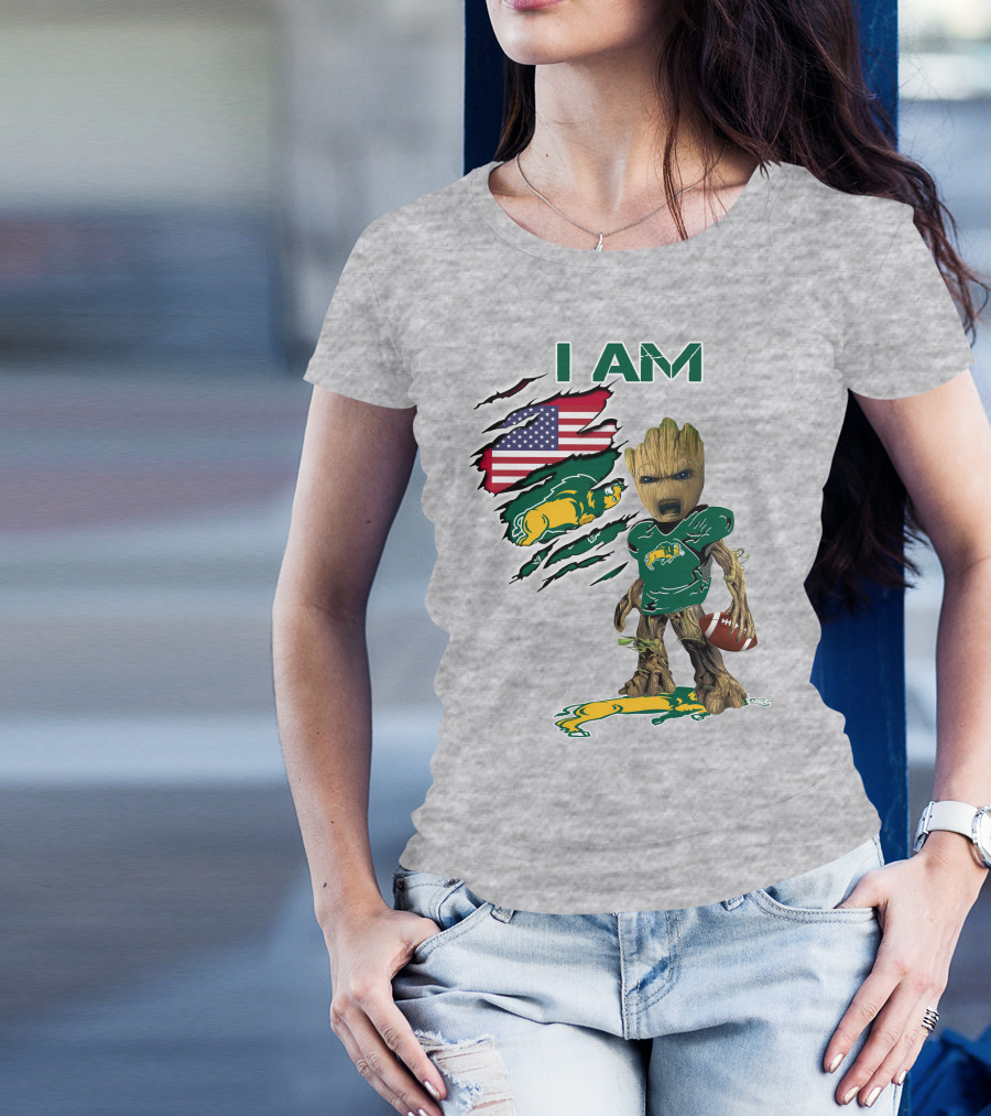 I AM American Flag Bison Football Character T-Shirt
