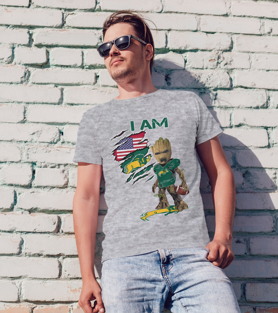 I AM American Flag Bison Football Character T-Shirt