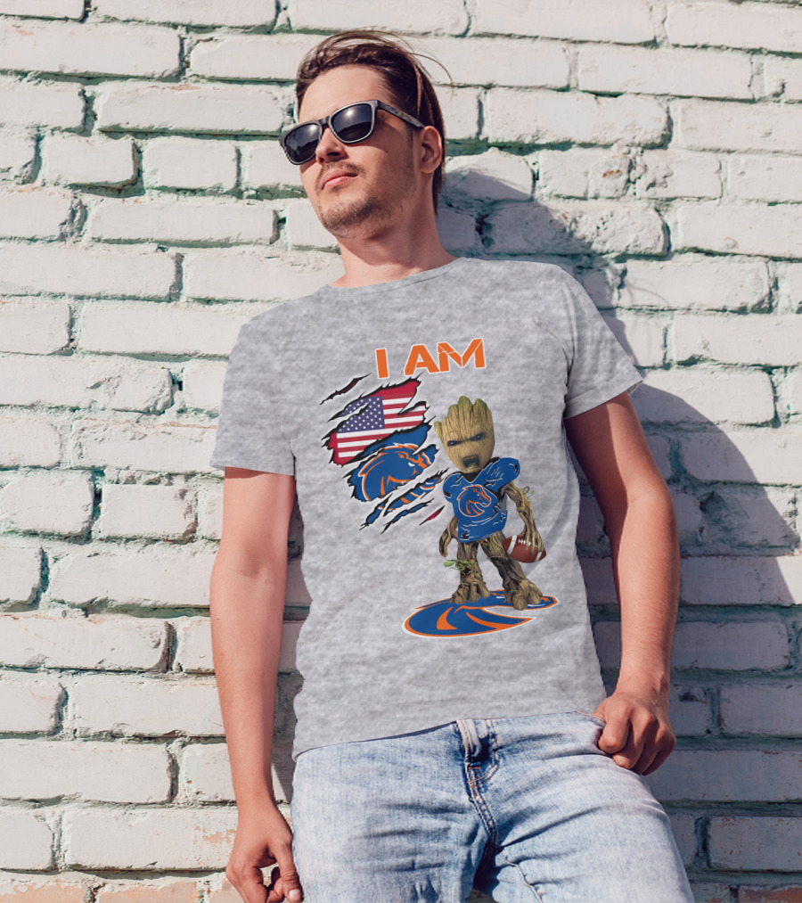 Boise State Broncos Groot I Am USA Flag Football T-Shirt
