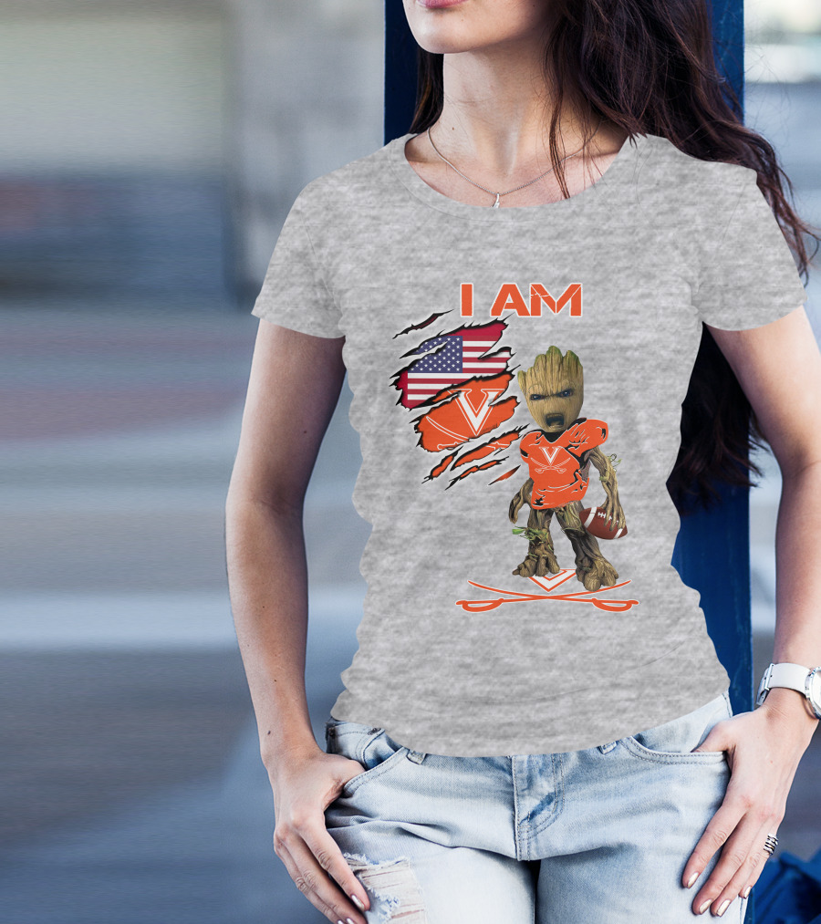 I AM Cavaliers Groot Football USA Flag V T-Shirt