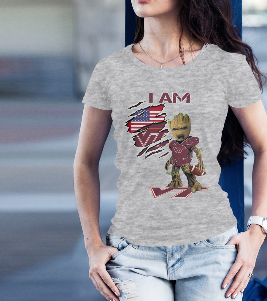 I AM Hokies VT Football And American Flag T-Shirt