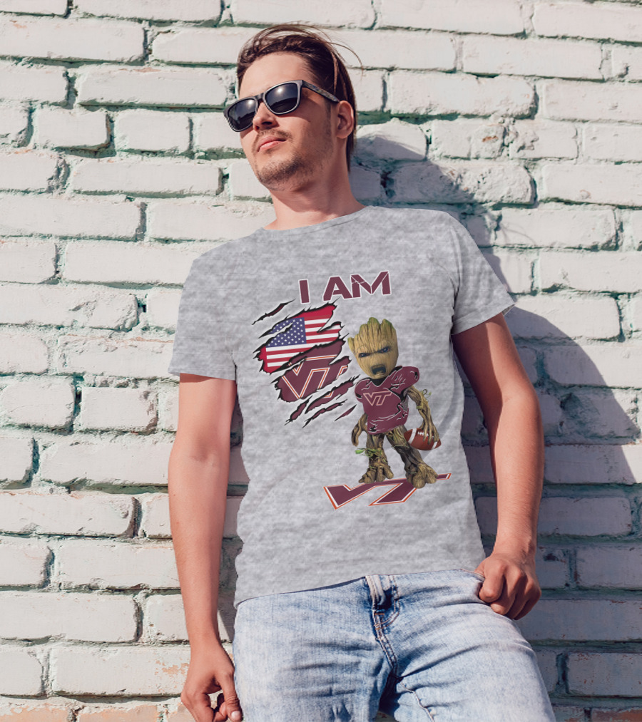 I AM Hokies VT Football And American Flag T-Shirt