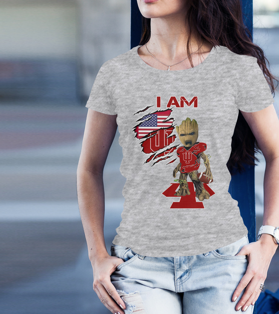 I AM Hoosiers Groot American Flag IU Football T-Shirt