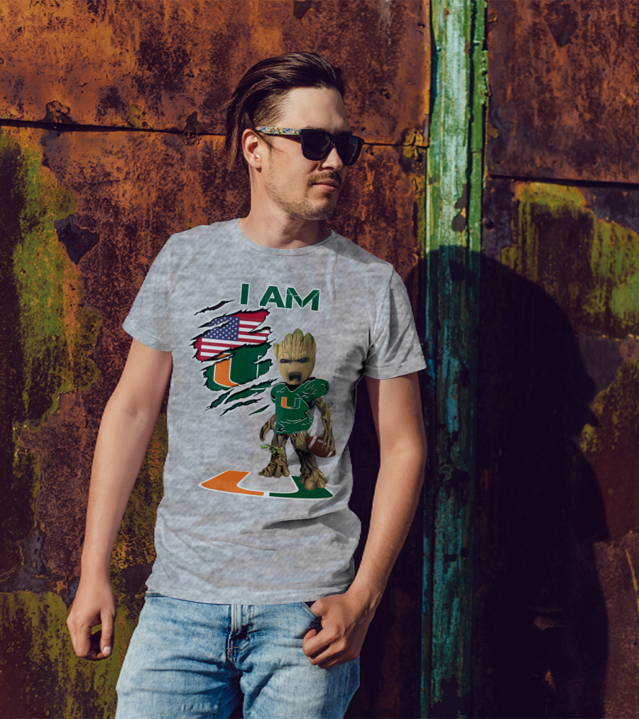 I Am University Of Miami Hurricanes Football Groot American Flag T-Shirt