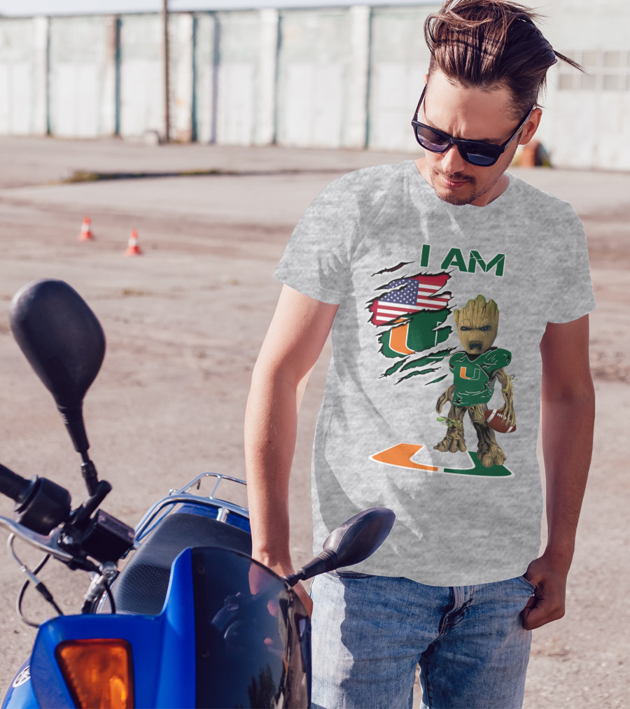 I Am University Of Miami Hurricanes Football Groot American Flag T-Shirt