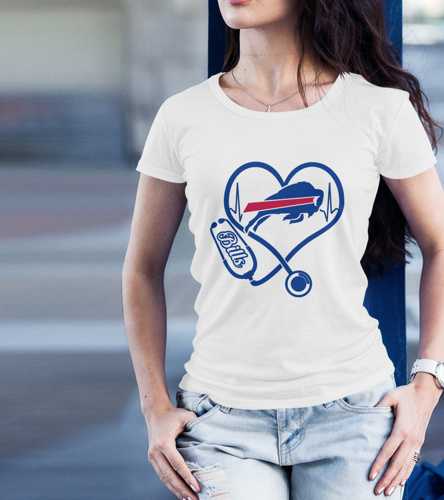 Buffalo Bills Heartbeat Stethoscope Nurse Love T-Shirt