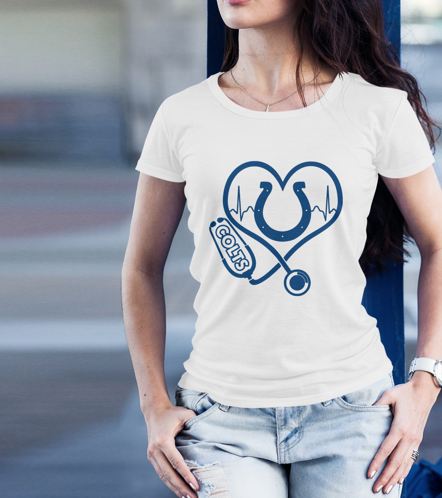 Nurse Love Colts Heartbeat Horseshoe Stethoscope T-Shirt