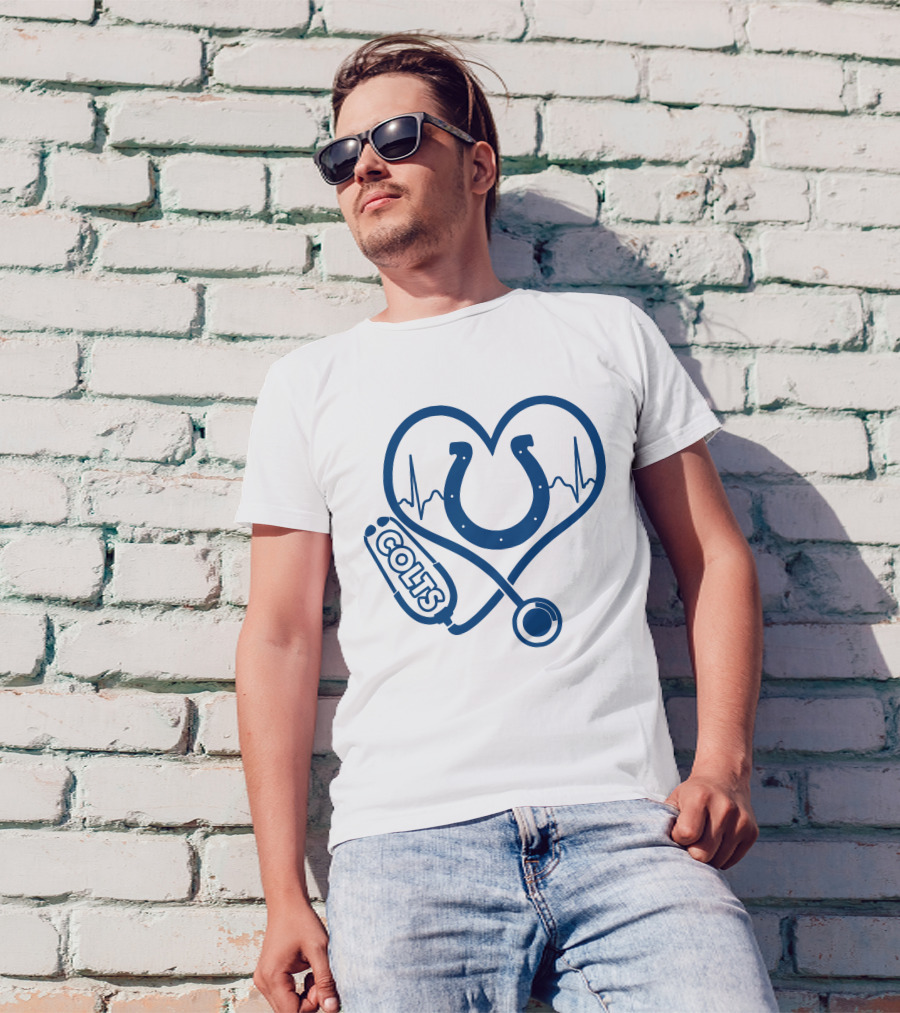 Nurse Love Colts Heartbeat Horseshoe Stethoscope T-Shirt