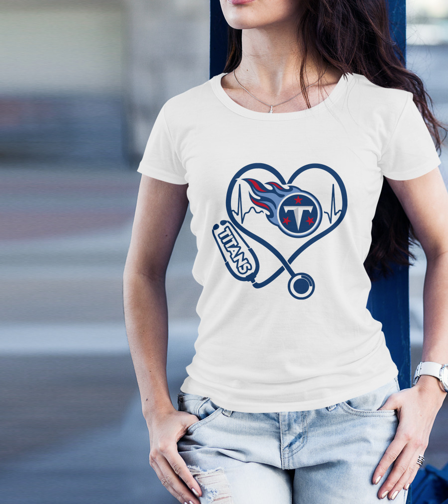 Nurse Heartbeat Tennessee Titans Stethoscope T-Shirt